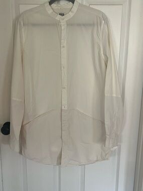 Weekdays Minimalist White Band-Collar Long Men’s Shirt